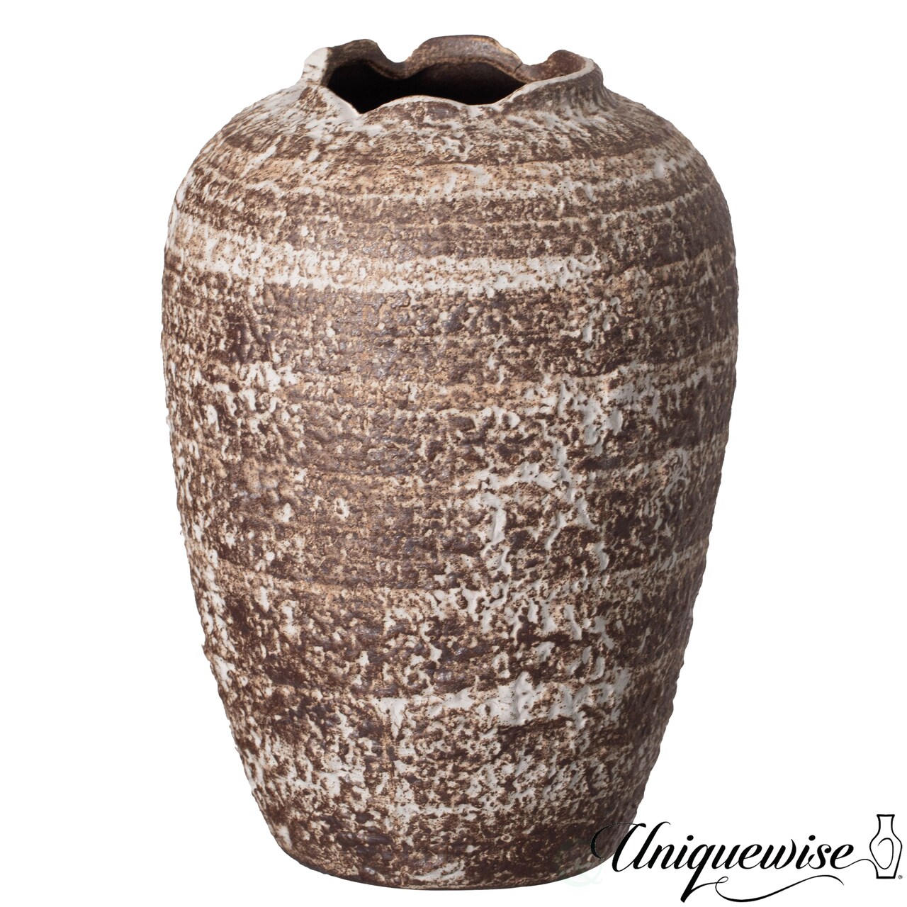 Uniquewise 7-inch Rustic Vase Broken Rim Design Vintage-Inspired Decorative Ceramic Pottery for Shelves Tabletop Centerpieces Entryways Console Tables Farmhouse Boho & Modern Rustic Home Decor Accent